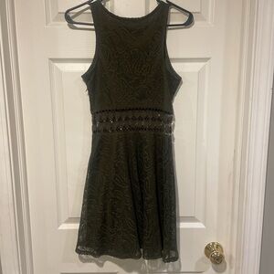Lace Fit-and-Flare Dress in Olive Green